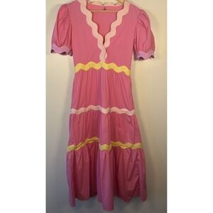 Tuckernuck Celia B Piscis Midi Dress Pink Women's Medium Tiered Small Stain